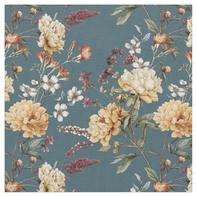 Chinoiserie dyster blomstervattenfärg botanisk  tyg (Närbild)