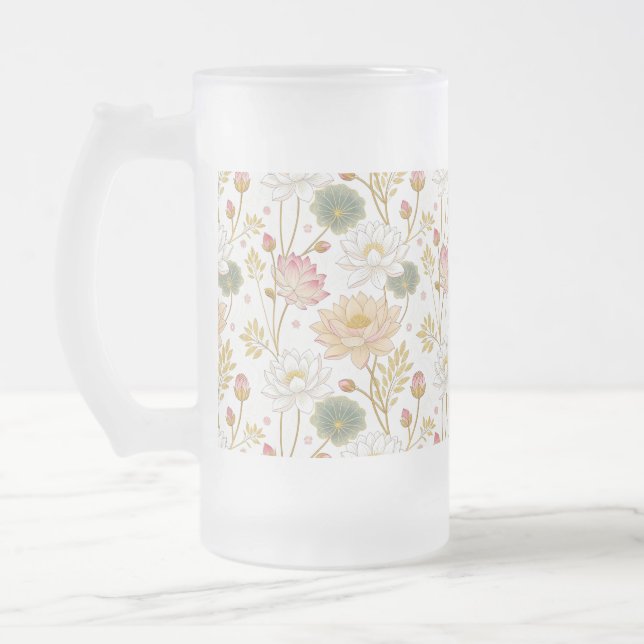 Chinoiserie Elegant Lotus Flowers Gold Pink Frostat Ölglas (Vänster)