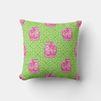 Chinoiserie Elephant on Bamboo - Hot Pink & Lime Kudde