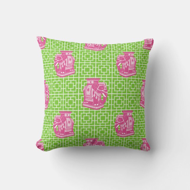 Chinoiserie Elephant on Bamboo - Hot Pink & Lime Kudde (Framsida)