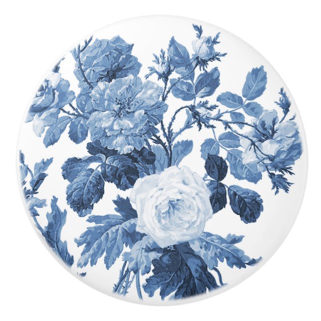 Chinoiserie English Ro Blommigt Delft Blue White Knopp (Framsidan)
