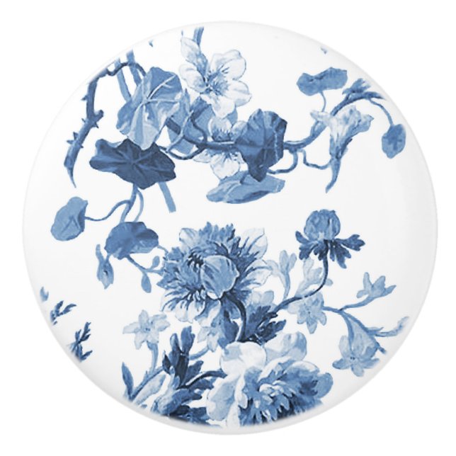 Chinoiserie English Ro Blommigt Delft Blue White Knopp (Framsidan)