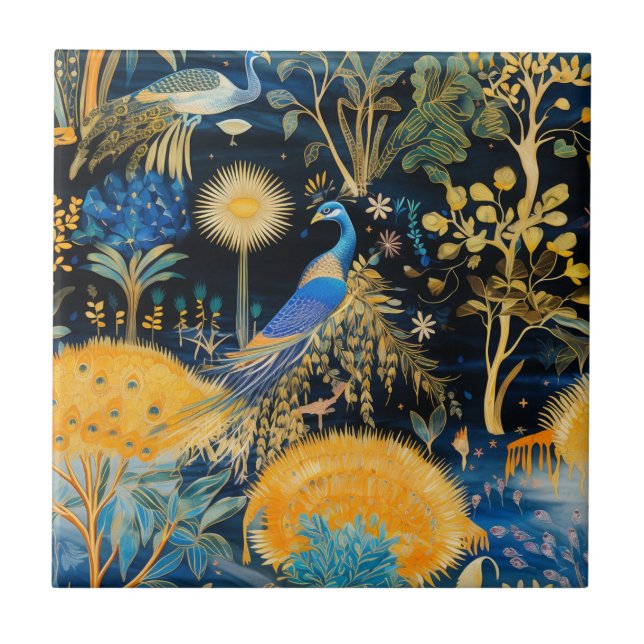 Chinoiserie Exotiska Fåglar Botaniskt Mönster (10) Kakelplatta (Framsidan)