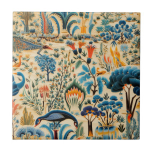 Chinoiserie Exotiska Fåglar Botaniskt Mönster (11) Kakelplatta