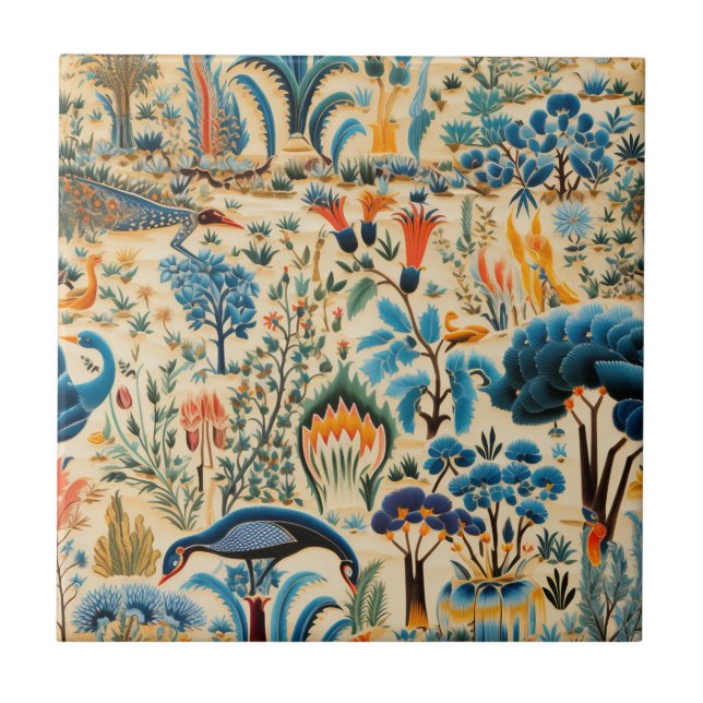 Chinoiserie Exotiska Fåglar Botaniskt Mönster (11) Kakelplatta (Framsidan)