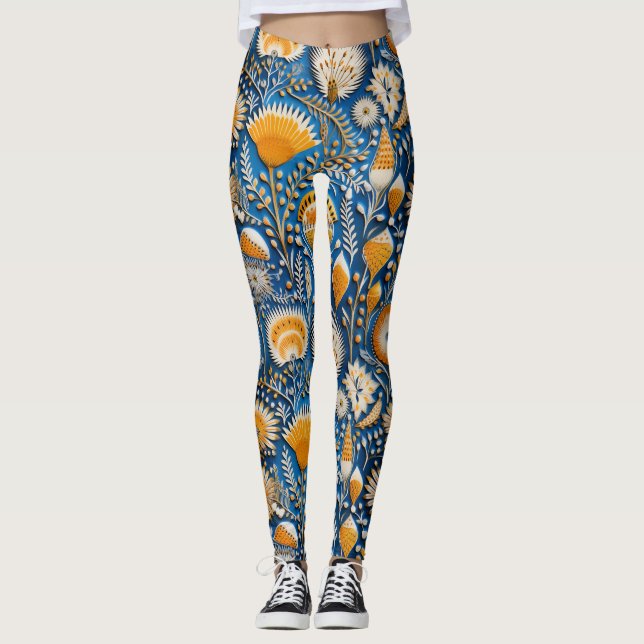 Chinoiserie Exotiska Fåglar Botaniskt Mönster (2) Leggings (Framsida)