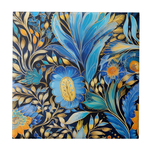 Chinoiserie Exotiska Fåglar Botaniskt Mönster (3) Kakelplatta (Framsidan)