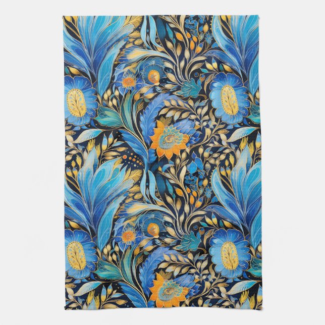 Chinoiserie Exotiska Fåglar Botaniskt Mönster (3) Kökshandduk (Vertikal)
