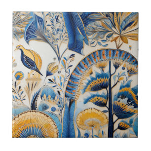 Chinoiserie Exotiska Fåglar Botaniskt Mönster (4) Kakelplatta