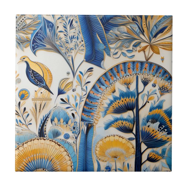 Chinoiserie Exotiska Fåglar Botaniskt Mönster (4) Kakelplatta (Framsidan)