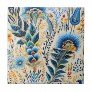 Chinoiserie Exotiska Fåglar Botaniskt Mönster (5) Kakelplatta