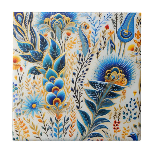 Chinoiserie Exotiska Fåglar Botaniskt Mönster (5) Kakelplatta (Framsidan)