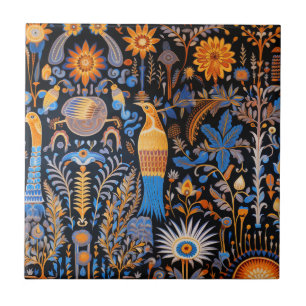 Chinoiserie Exotiska Fåglar Botaniskt Mönster (6) Kakelplatta