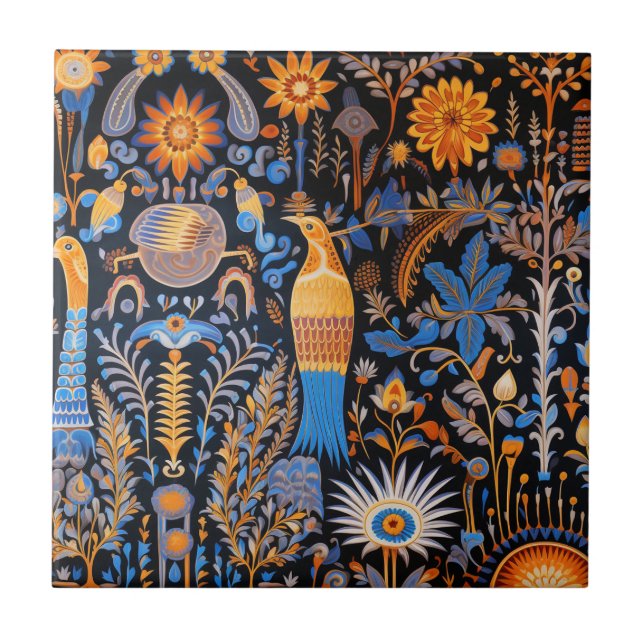 Chinoiserie Exotiska Fåglar Botaniskt Mönster (6) Kakelplatta (Framsidan)