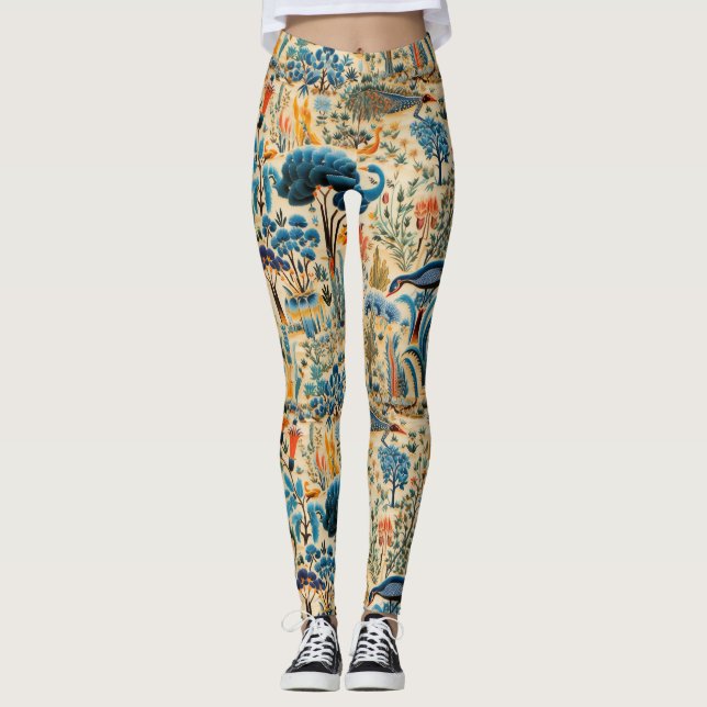 Chinoiserie Exotiska Fåglar Botaniskt Mönster (6) Leggings (Framsida)