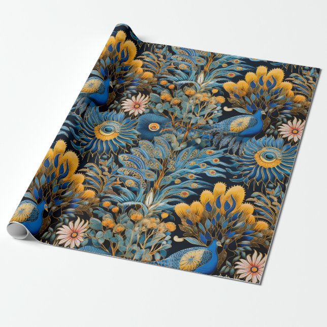 Chinoiserie Exotiska Fåglar Botaniskt Mönster (7) Presentpapper (Utrullad)