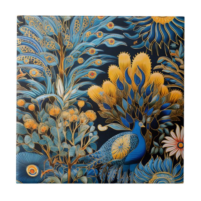 Chinoiserie Exotiska Fåglar Botaniskt Mönster (8) Kakelplatta (Framsidan)
