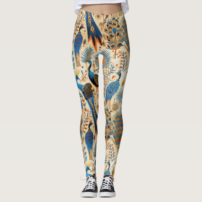 Chinoiserie Exotiska Fåglar Botaniskt Mönster (8) Leggings (Framsida)