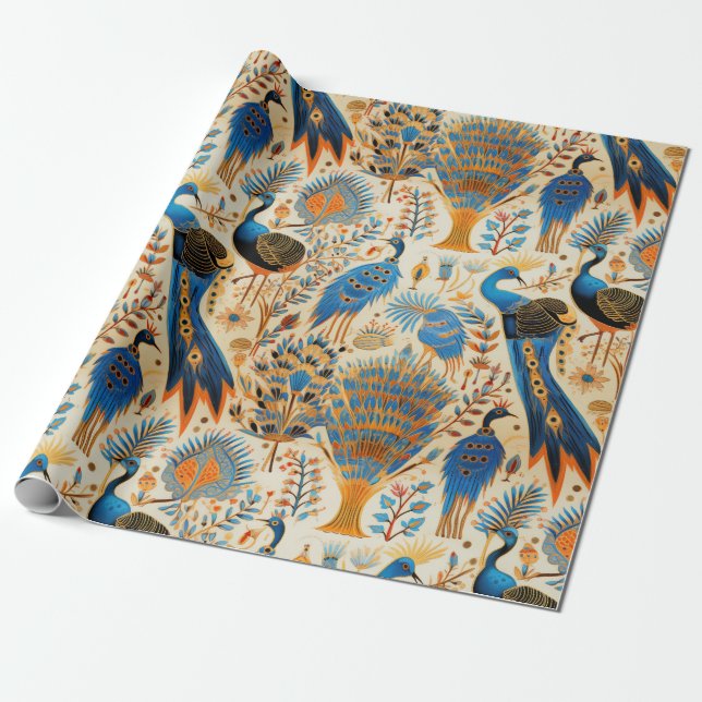 Chinoiserie Exotiska Fåglar Botaniskt Mönster (8) Presentpapper (Utrullad)