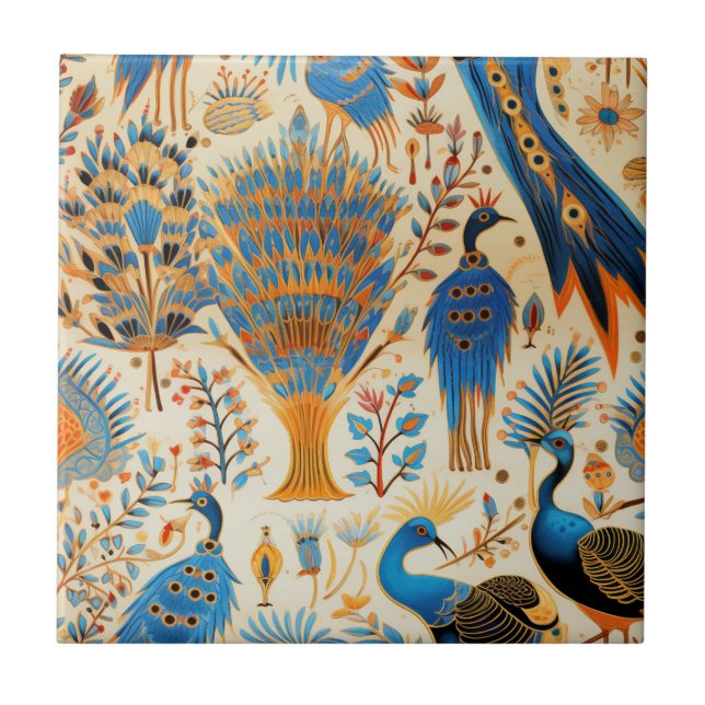 Chinoiserie Exotiska Fåglar Botaniskt Mönster (9) Kakelplatta (Framsidan)