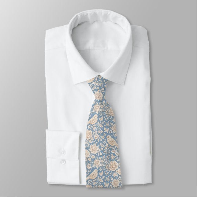 Chinoiserie Fågel och blommor Sömlöst mönster Slips (Bunden)