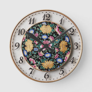 Chinoiserie Famille Noire Tusenflora Rund Klocka