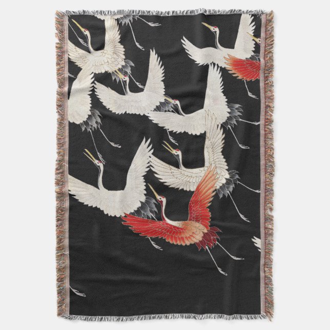 Chinoiserie Flygande Trana Zen Minimalistisk Kimon Filt (Framsidan Vertikal)