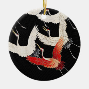 Chinoiserie Flygande Trana Zen Minimalistisk Kimon Julgransprydnad Keramik