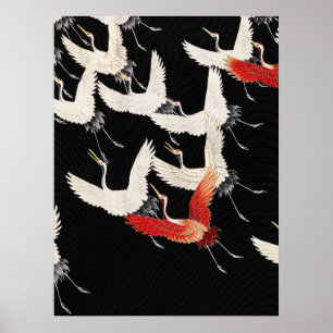 Chinoiserie Flygande Trana Zen Minimalistisk Kimon Poster