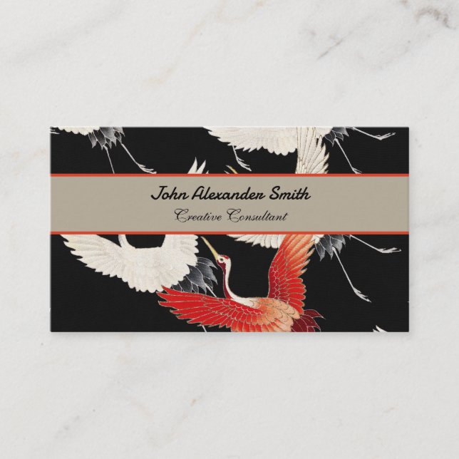 Chinoiserie Flygande Trana Zen Minimalistisk Kimon Visitkort (Framsida)