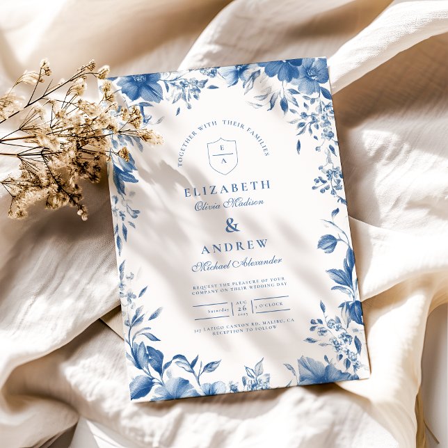 Chinoiserie Fransk Blue Victorian Blommigt Bröllop Inbjudningar (Skapare uppladdad)