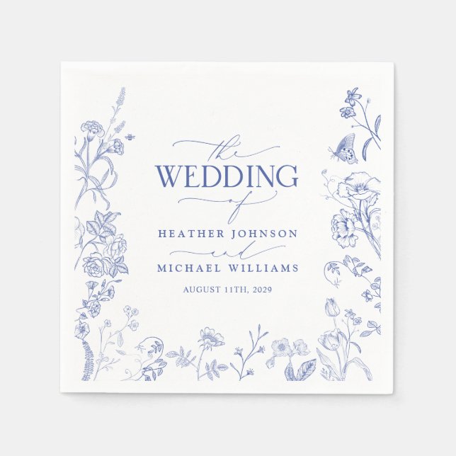 Chinoiserie Fransk Blue Victorian Blommigt Bröllop Pappersservett (Framsidan)