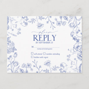 Chinoiserie Fransk Blue Victorian Blommigt OSA Inbjudan Vykort