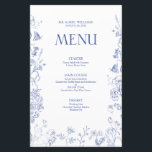 Chinoiserie Fransk Blue Victorian Bröllop Menu<br><div class="desc">Vi presenterar vår glamorösa kinesiska Fransk Blue Victorian Bröllop Menu! Elegant skapad med en handdragen design och med exekverande blå trädgårdsblommor, fjällande bin och ömtåliga fjärilar är detta en tidlös meny för din speciella dag som inte kommer att glömmas bort inom kort. Perfekt utformad för att matcha stil från till...</div>