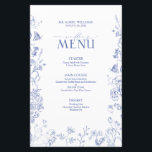 Chinoiserie Fransk Blue Victorian Bröllop Menu<br><div class="desc">Vi presenterar vår glamorösa kinesiska Fransk Blue Victorian Bröllop Menu! Elegant skapad med en handdragen design och med exekverande blå trädgårdsblommor, fjällande bin och ömtåliga fjärilar är detta en tidlös meny för din speciella dag som inte kommer att glömmas bort inom kort. Perfekt utformad för att matcha stil från till...</div>