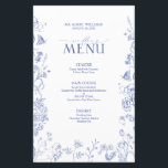 Chinoiserie Fransk Blue Victorian Bröllop Menu<br><div class="desc">Vi presenterar vår glamorösa kinesiska Fransk Blue Victorian Bröllop Menu! Elegant skapad med en handdragen design och med exekverande blå trädgårdsblommor, fjällande bin och ömtåliga fjärilar är detta en tidlös meny för din speciella dag som inte kommer att glömmas bort inom kort. Perfekt utformad för att matcha stil från till...</div>