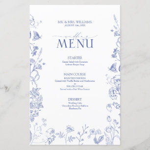 Chinoiserie Fransk Blue Victorian Bröllop Menu