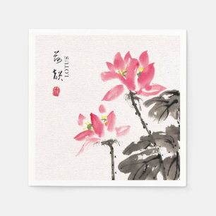 Chinoiserie Freehand Watercolor Blommigt Lotus Pappersservett