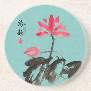 Chinoiserie Freehand Watercolor Lotus Flowers Underlägg