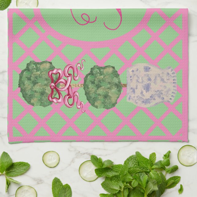 Chinoiserie Ginger Burk Burk Topiary Basket Kökshandduk (Vikta)