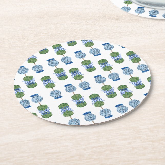 Chinoiserie Ginger Burk Burk Topiary Basket Underlägg Papper Rund (Vinklad)