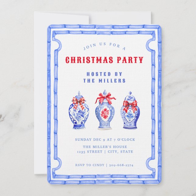Chinoiserie Ginger Burk CHRISTMAS Party Inbjudningar (Framsida)