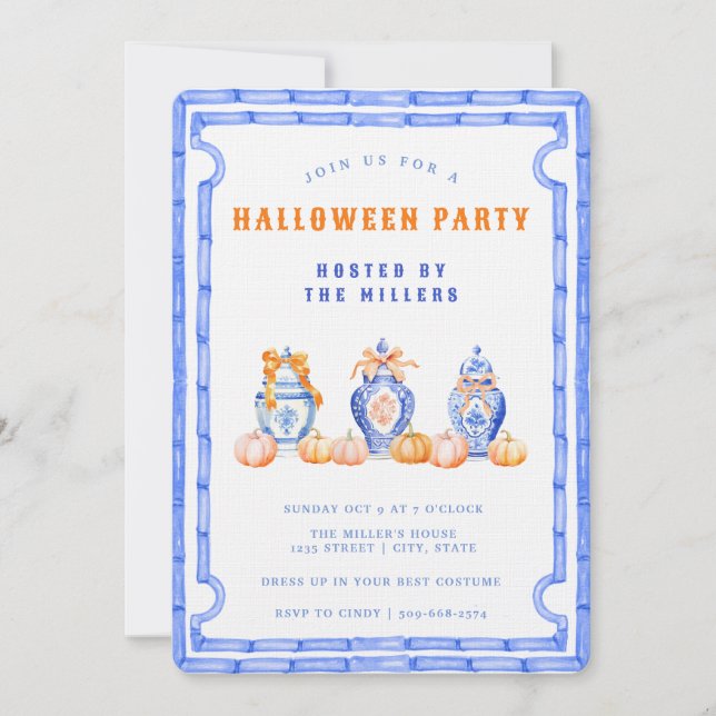 Chinoiserie Ginger Burk Halloween fest Inbjudningar (Framsida)
