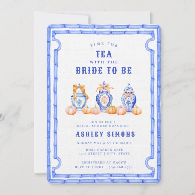 Chinoiserie Ginger Burk Möhippa | Tea Party Inbjudningar (Framsida)