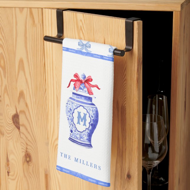 Chinoiserie Ginger Burk Monogram | Rött skägg Kökshandduk (Thirds Fold)