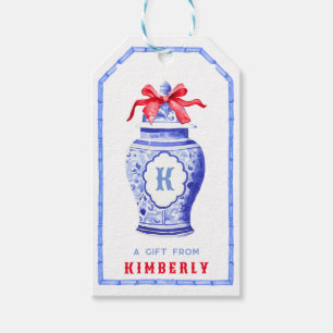 Chinoiserie Ginger Burk Monogram Rött skägg Presentetikett