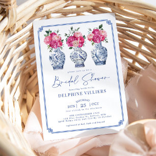 Chinoiserie Ginger Burk Rosa Peonies Möhippa Inbjudningar
