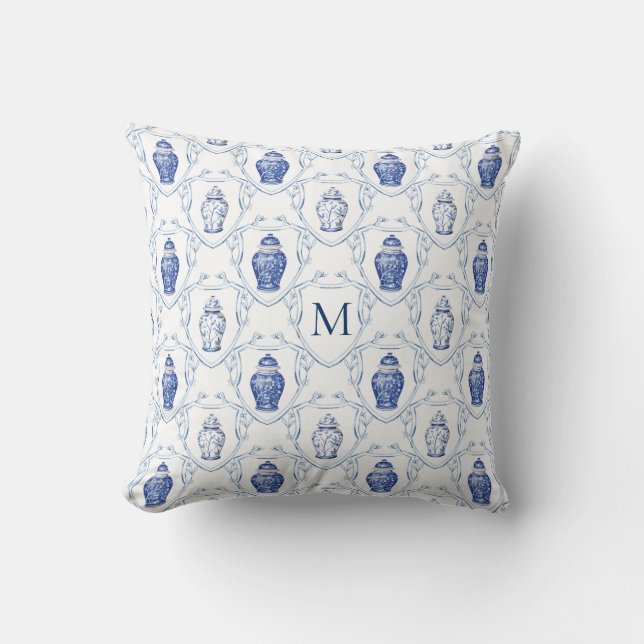 Chinoiserie Gingerkruka med monogram och vapen Kudde (Framsida)