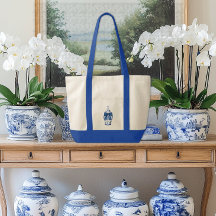 Chinoiserie-gingkärlda med blåa band-kontrasttrim
