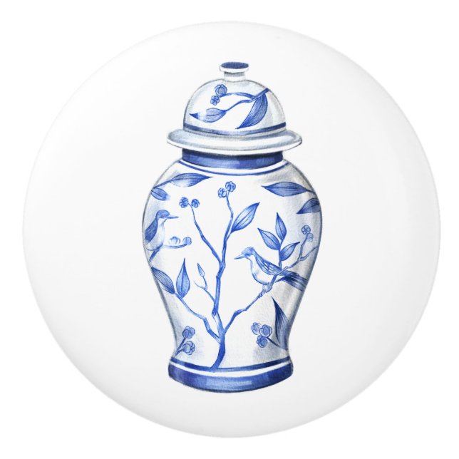 Chinoiserie-gingkärlda vit knopp (Framsidan)